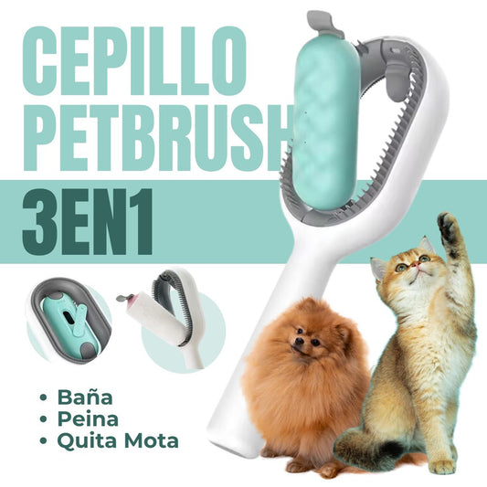 PETBRUSH® CEPILLO 3EN1 PARA MASCOTAS (PEINA, BAÑA Y QUITA MOTAS)